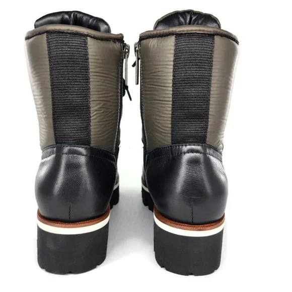 Aquatailia Morena Black & Olive Colorblock Leather Lace-Up Lug Sole Combat Boots - Picture 8 of 12